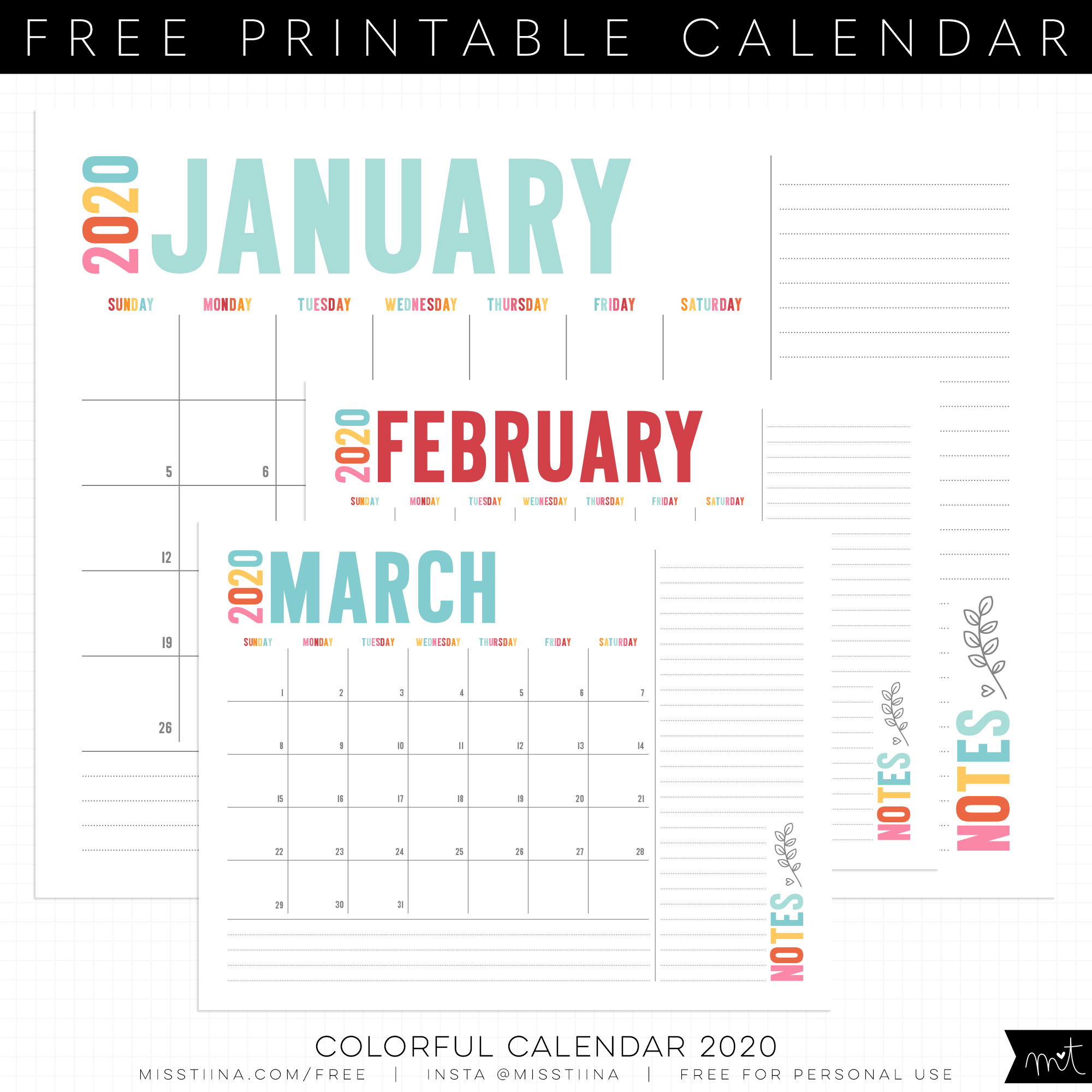 free calendar printables | misstiina.com