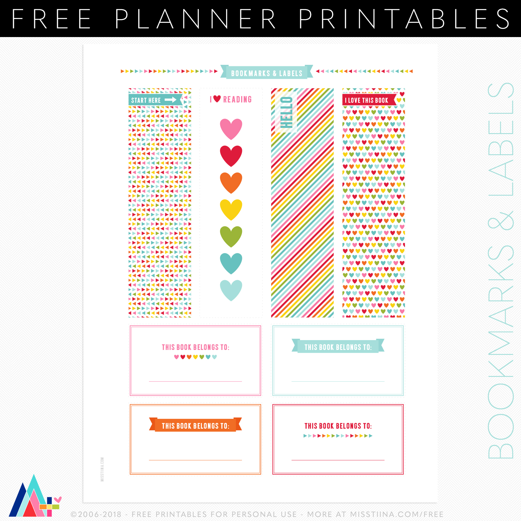 FREE Bookmarks + Labels Planner Printable • Miss Tiina