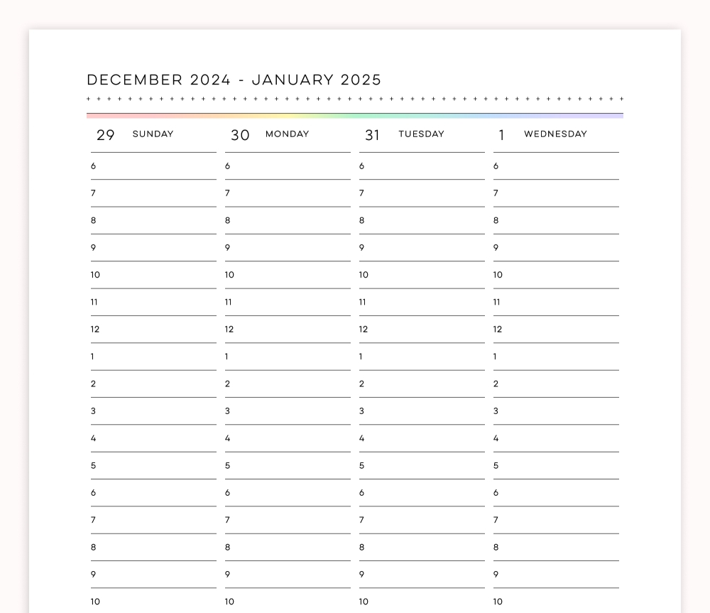 2025 Academic Weekly Schedule Calendar 2PG