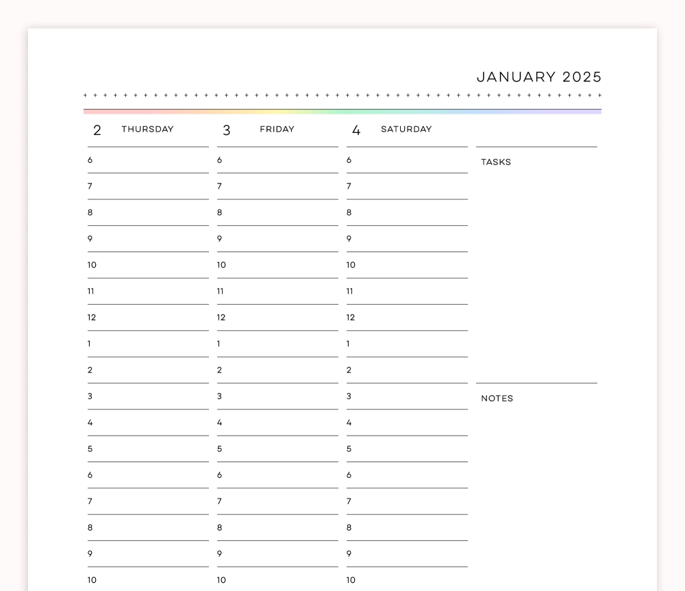 2025 Academic Weekly Schedule Calendar 2PG