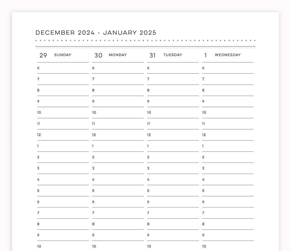 2025 Academic Weekly Schedule Calendar 2PG