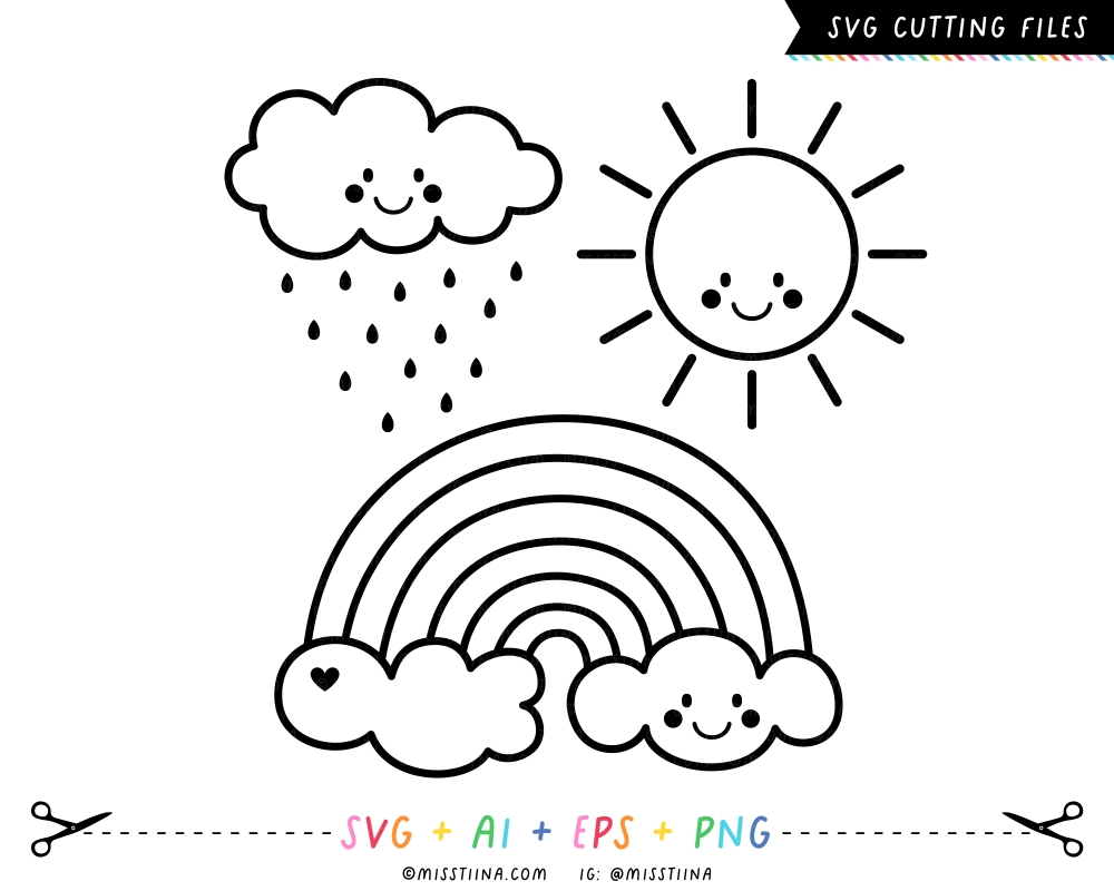 Cheeky Cloud Rainbow Sun Outlines · SVG