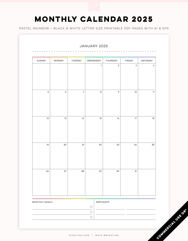 2025 Monthly Calendar