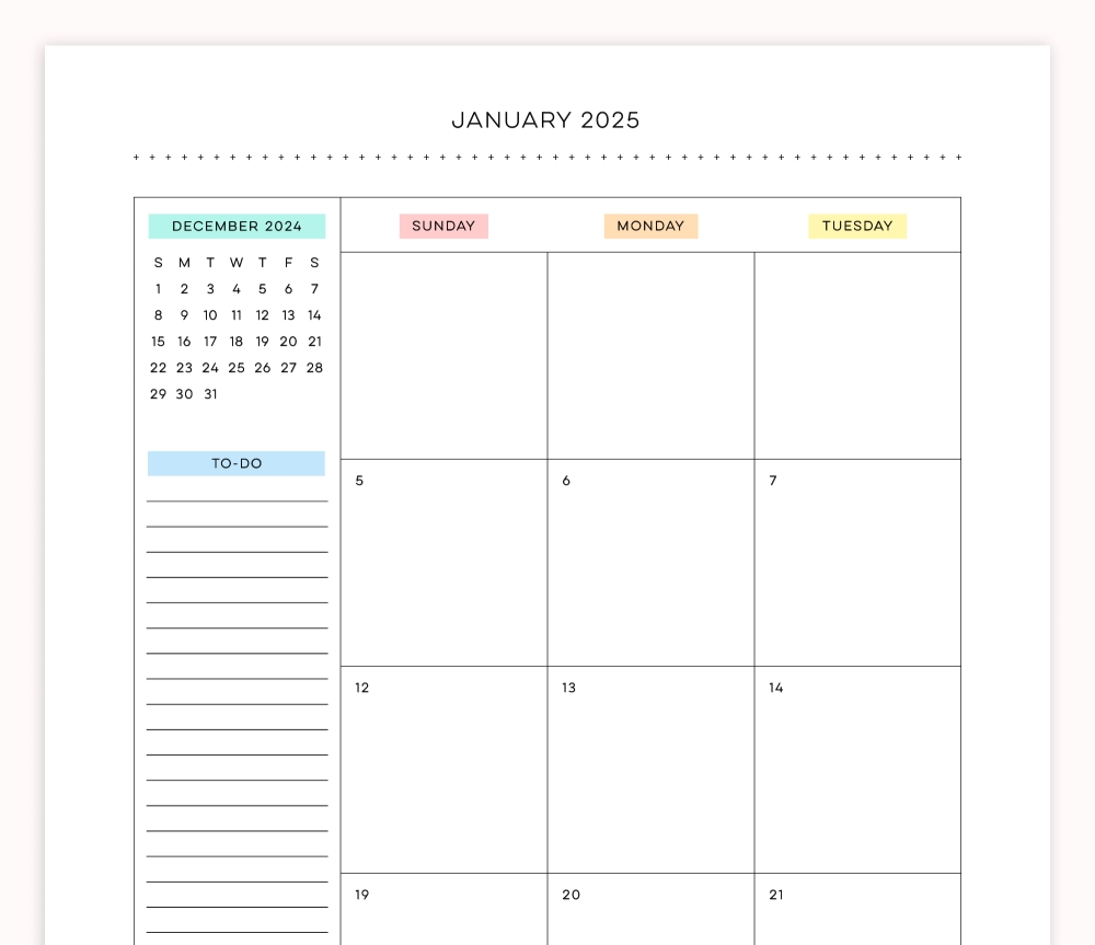 2025 Monthly Calendar 2PG