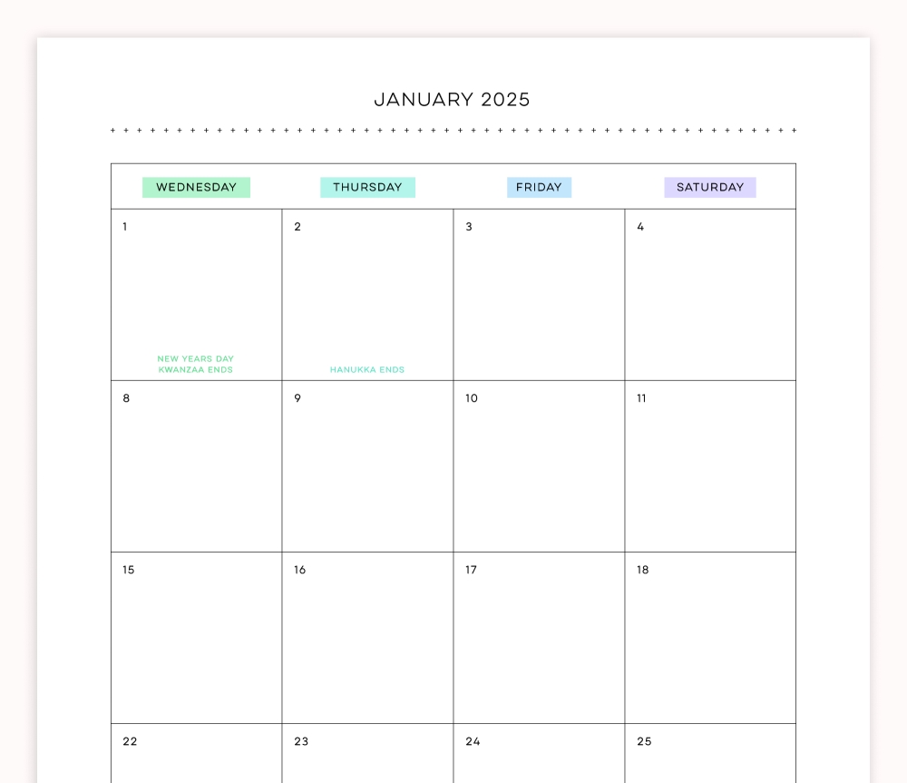 2025 Monthly Calendar 2PG