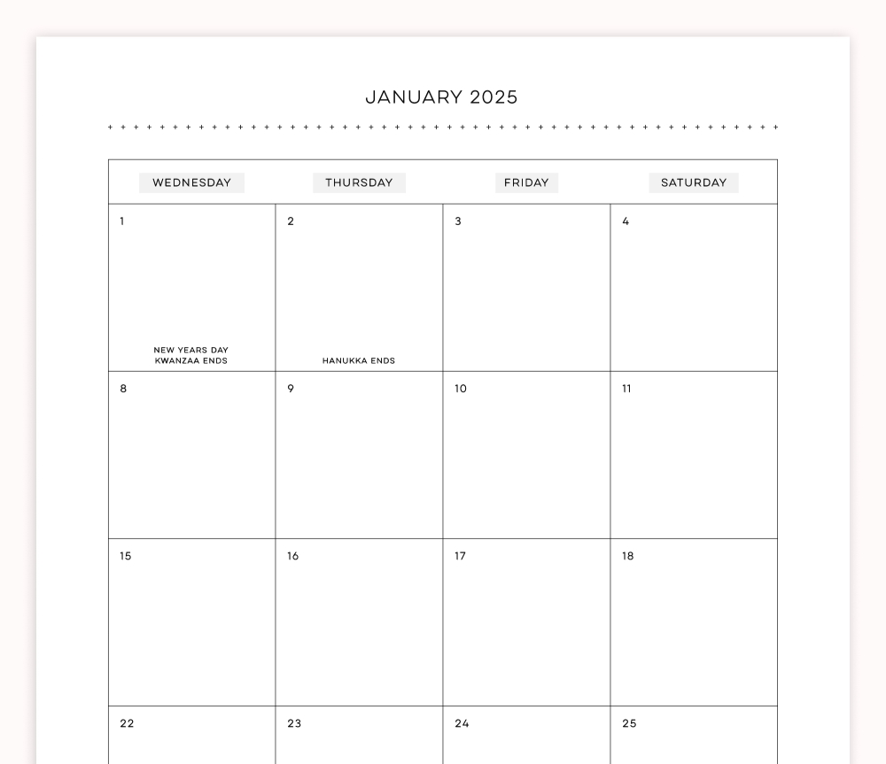 2025 Monthly Calendar 2PG