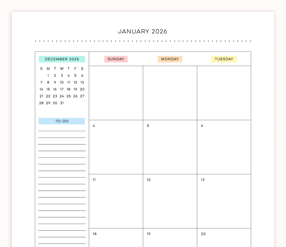 2026 Monthly Calendar 2PG