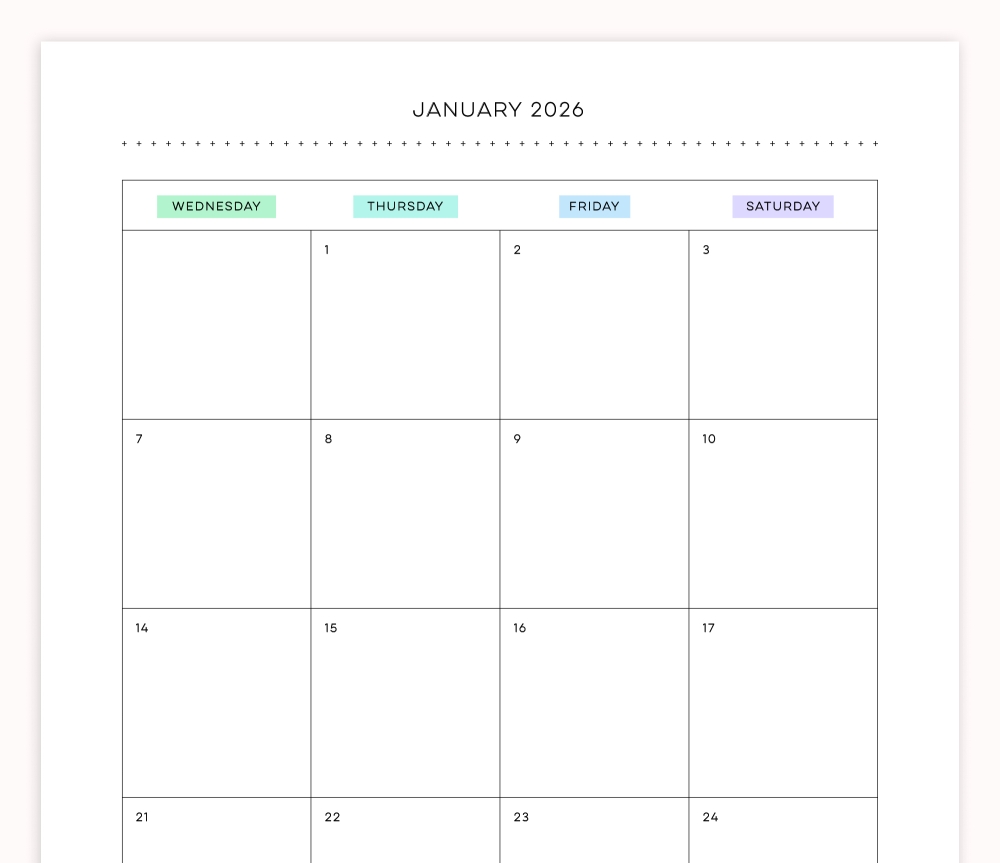2026 Monthly Calendar 2PG