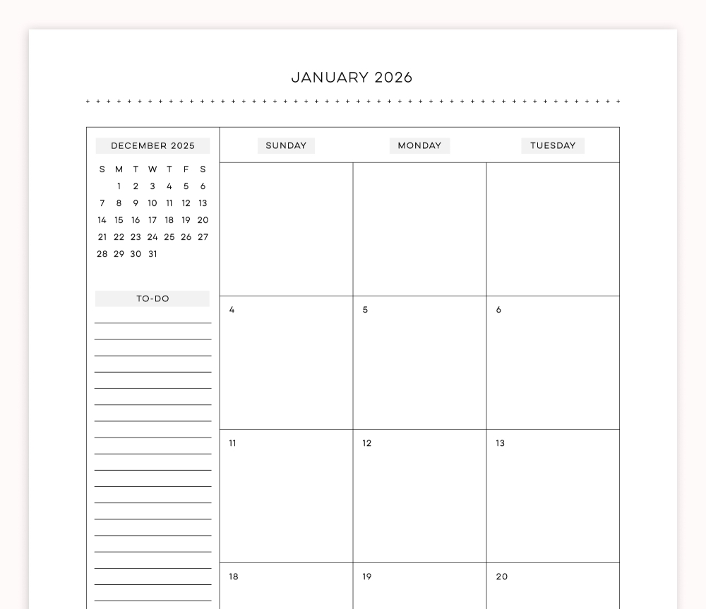 2026 Monthly Calendar 2PG