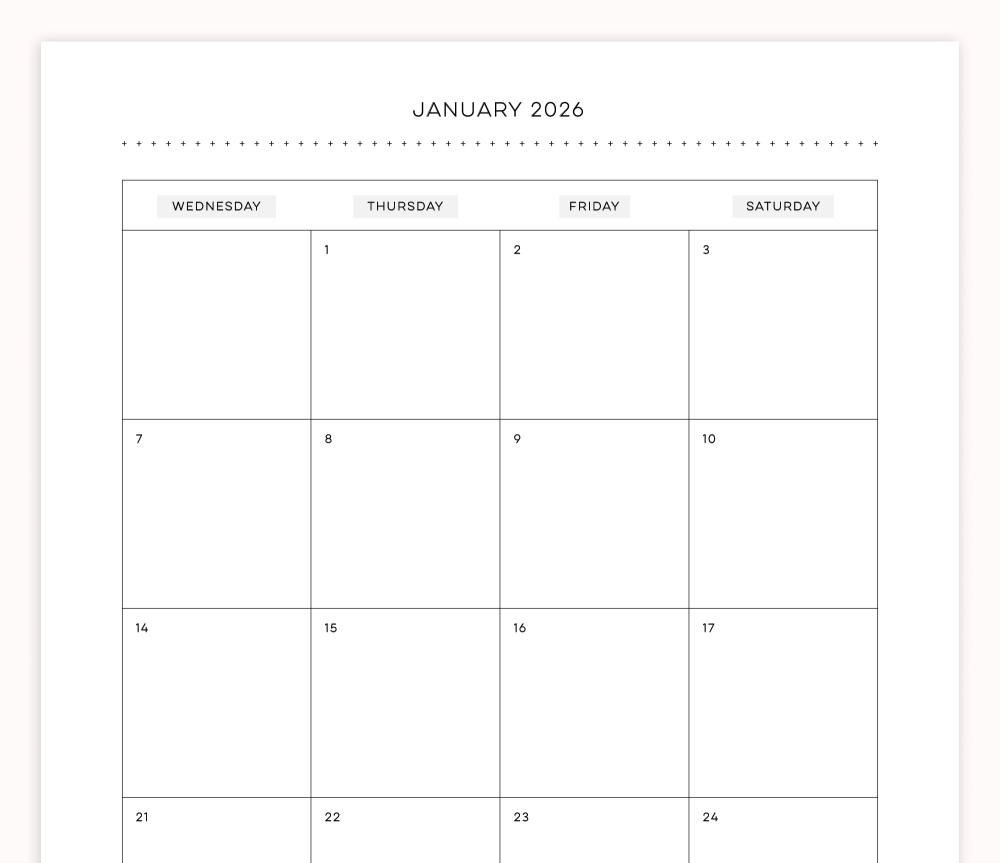 2026 Monthly Calendar 2PG