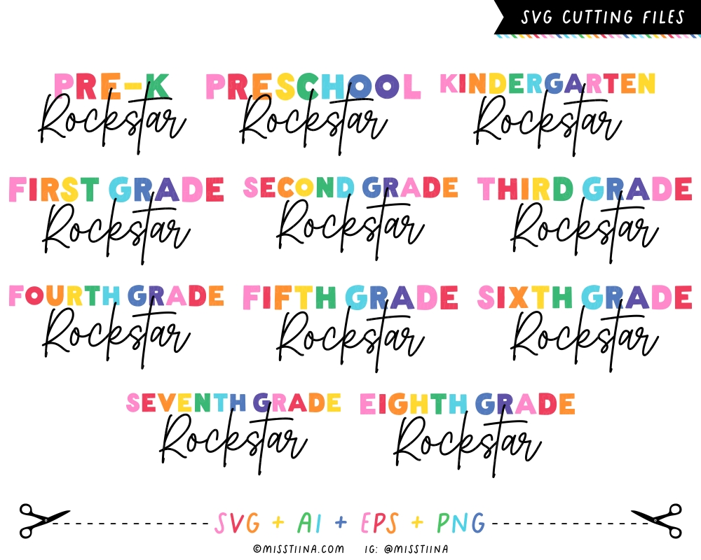 Rainbow Student Rockstar Script Grade Levels SVG
