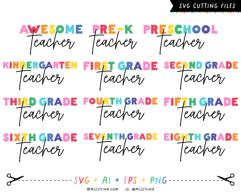 Rainbow Teacher Script Grade Levels SVG
