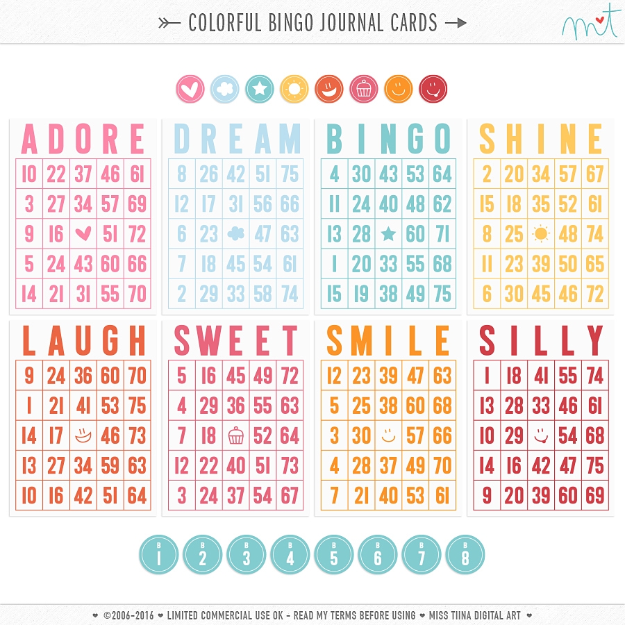 Colorful Bingo Journal Cards CU