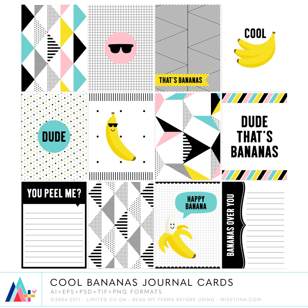 Cool Bananas Journal Cards CU