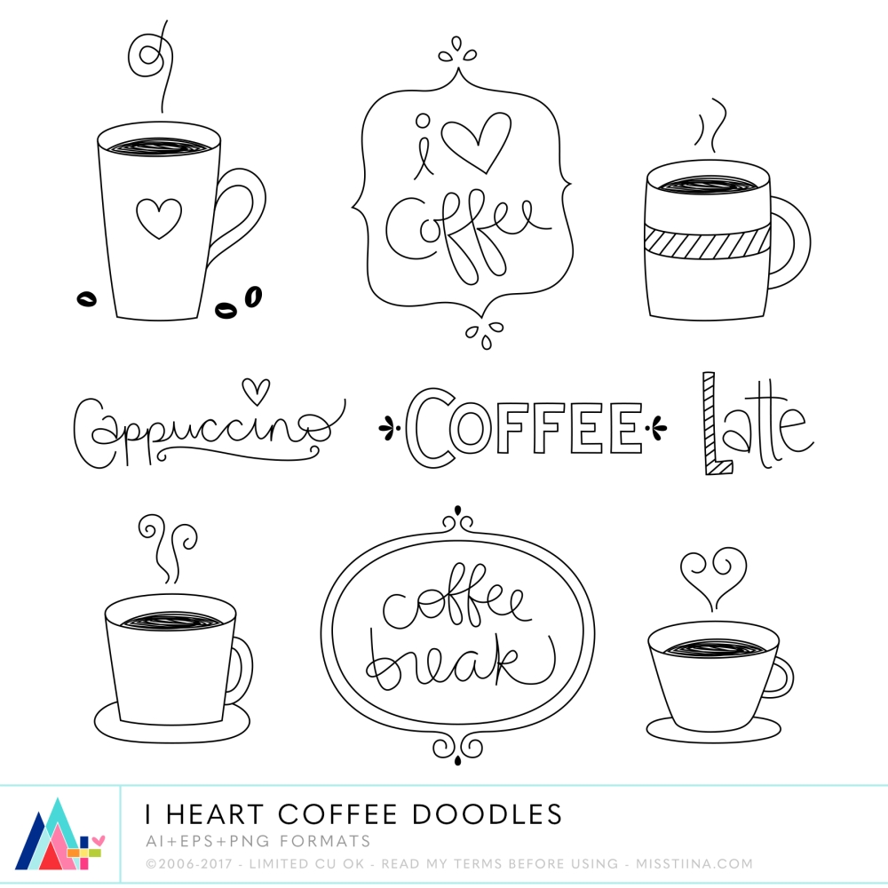I Heart Coffee Doodles CU