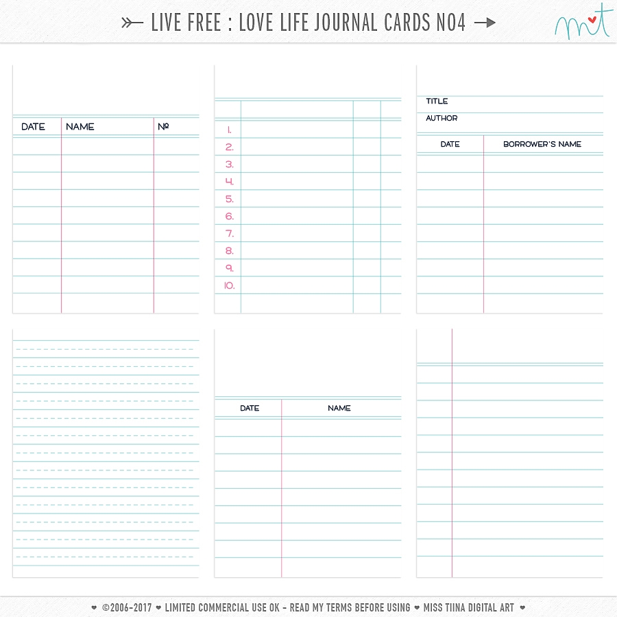 Live Free : Love Life Journal Cards 4 CU