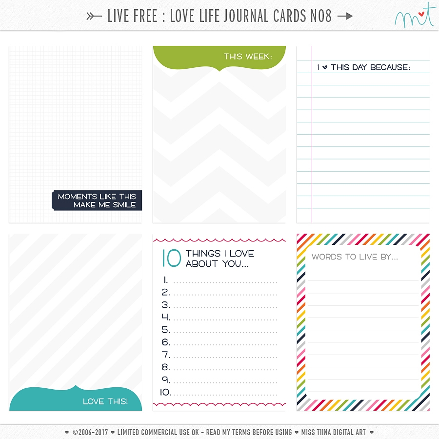 Live Free : Love Life Journal Cards 8 CU