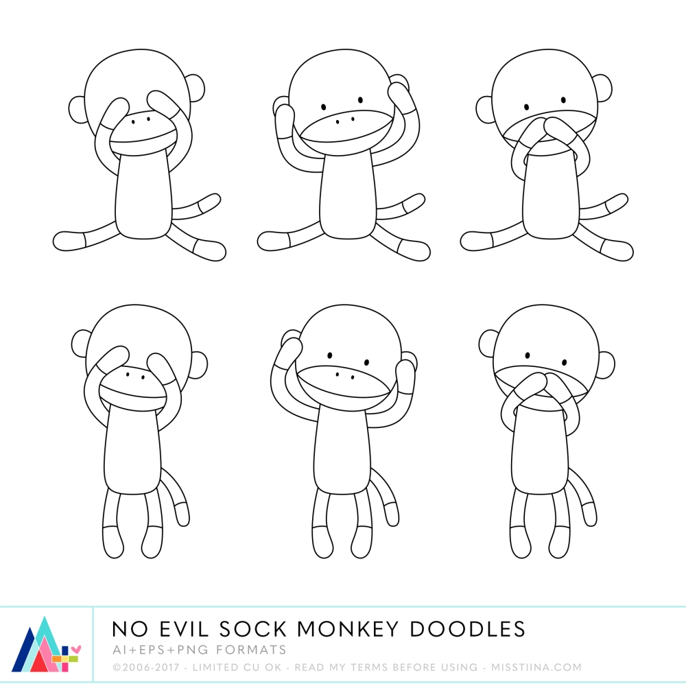 No Evil Sock Monkey Doodles CU