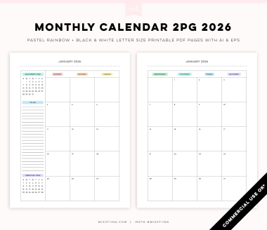 2026 Monthly Calendar 2PG