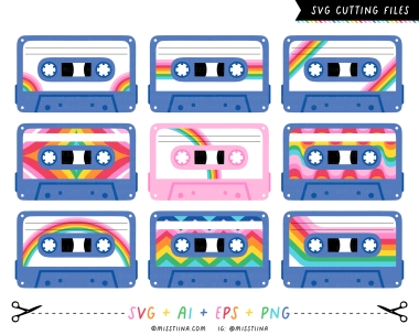 Retro Rainbow Cassette Tapes Collection SVG
