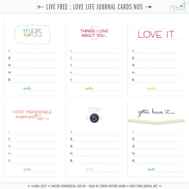Live Free : Love Life Journal Cards 5 CU